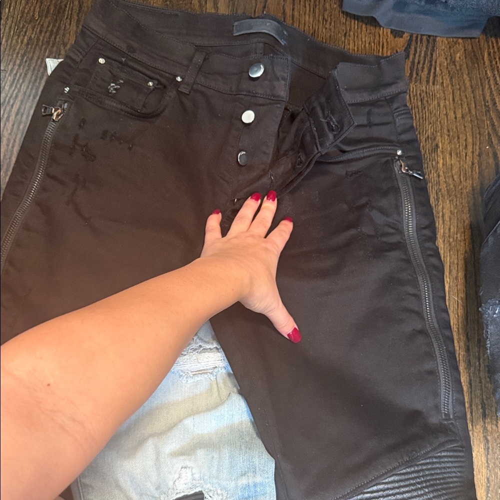 Black Amiri Biker Style Pants with Zipper Details